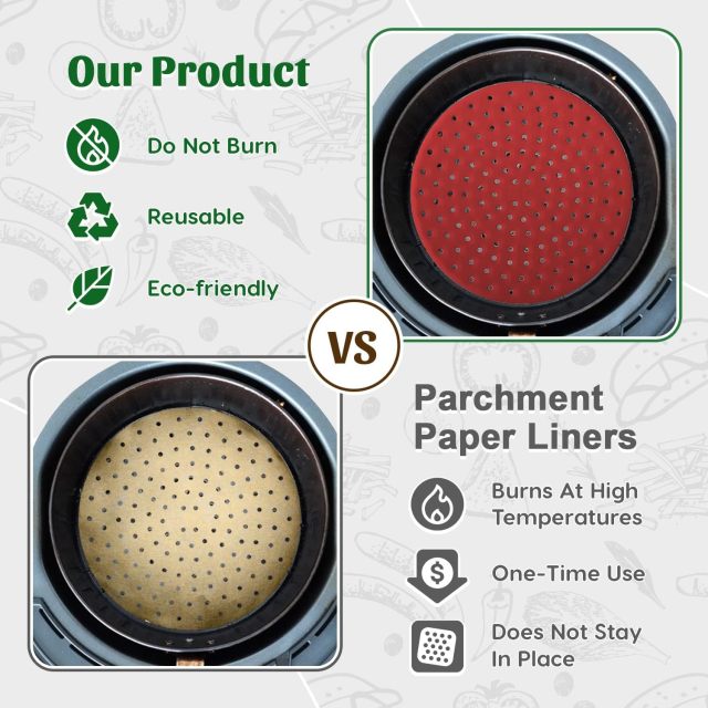 Reusable Silicone Air Fryer Liners 9 Inches,Air Fryer Silicone Liners, Non-Stick, Easy Clean, Reusable Air Fryer Liner Mats,air fryer liners with holes, air fryer paper liners walmart, best silicone liners for air fryer