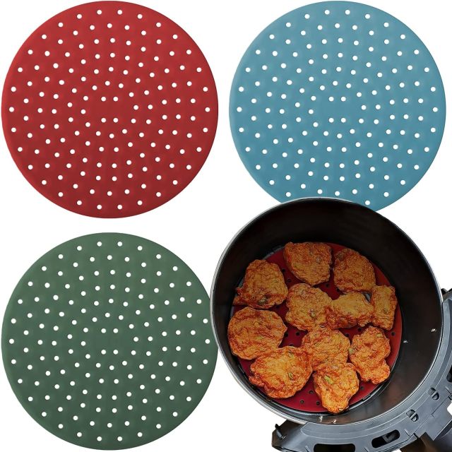 Reusable Silicone Air Fryer Liners 9 Inches,Air Fryer Silicone Liners, Non-Stick, Easy Clean, Reusable Air Fryer Liner Mats,air fryer liners with holes, air fryer paper liners walmart, best silicone liners for air fryer