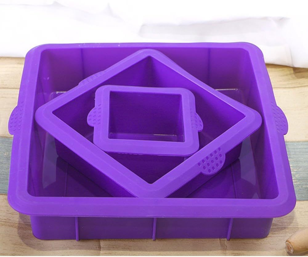 Silicone Cake Mold Baking Pans Set,Square Cake Pan Set Silicone Cake Mold Baking Pans for 3 Tier Cake Layer Tin, 9 Inch, 6 Inch, 3 Inch