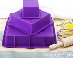 Silicone Cake Mold Baking Pans Set,Square Cake Pan Set Silicone Cake Mold Baking Pans for 3 Tier Cake Layer Tin, 9 Inch, 6 Inch, 3 Inch