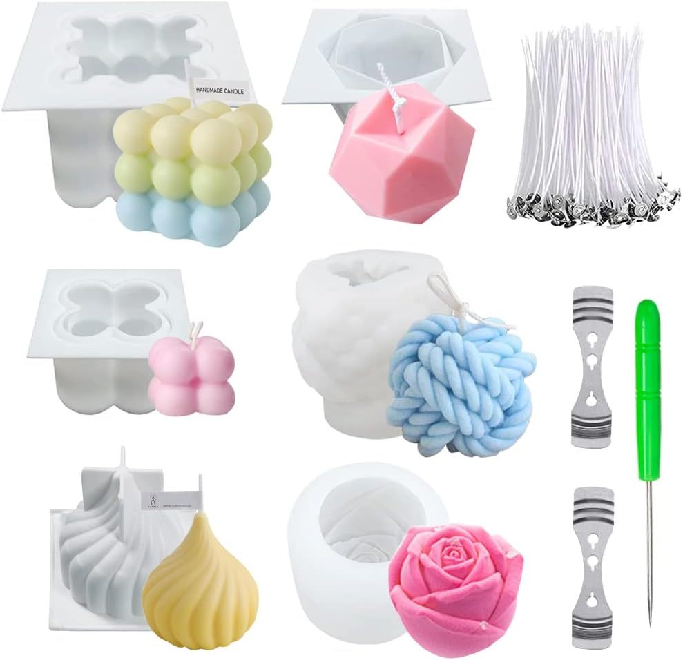 Silicone Candle Molds Set for Candle Making,Silicone Candle Molds Set for Candle Making, Yarn Ball Bubble Candle Mold, 3D Rose Silicone Mold, Cake Mold for Baking Desser, Silicone Mold for Soy Wax, Soap, DIY Scented Candle
