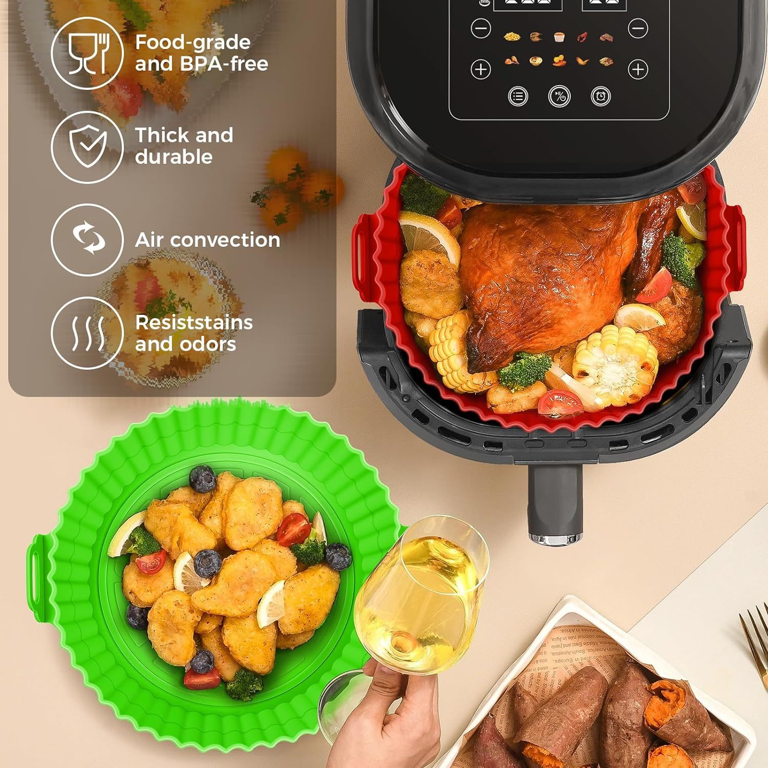 Air Fryer Silicone Liners 8inch,Air Fryer Silicone Liners 8inch Air Fryer Silicone Pot Reusable Food Grade Silicone Airfryer Liners Baking best silicone liners for air fryer, chefman air fryer liners,
