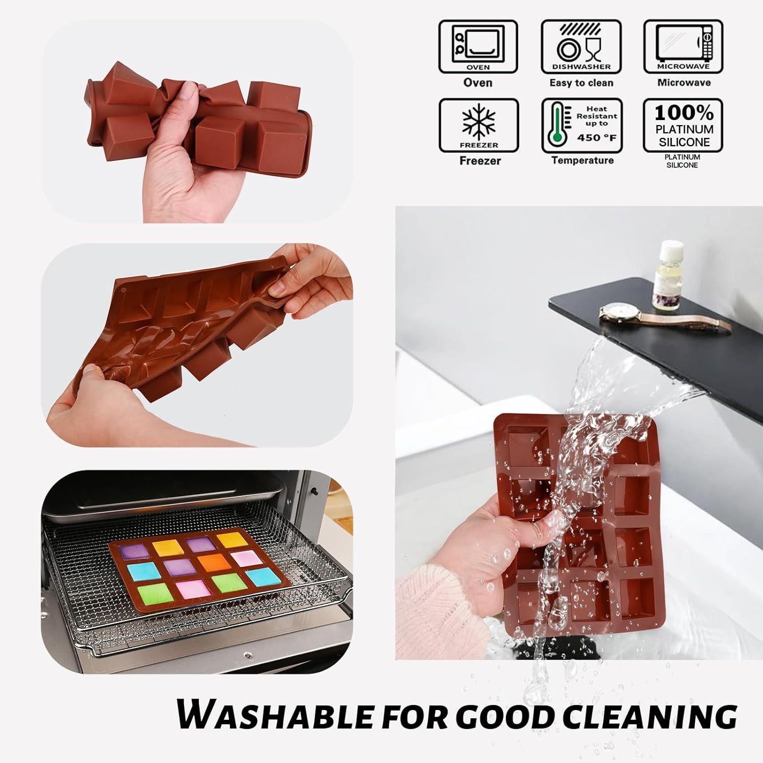 Wax Melts Molds Silicone,Wax Melts Molds Silicone, 12-Cavities Square Silicone Mold for Scented Wax Melts, Chocolate Truffles, Candy, Jelly, Ice Cube Tray