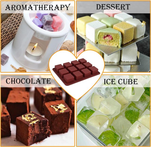 Wax Melts Molds Silicone,Wax Melts Molds Silicone, 12-Cavities Square Silicone Mold for Scented Wax Melts, Chocolate Truffles, Candy, Jelly, Ice Cube Tray