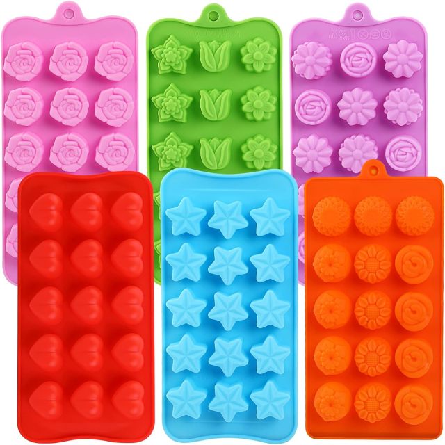 Flower Shape Chocolate Candy Molds Set,Flower Shape Chocolate Candy Molds Set,Heart,The stars,The rose,Flowers in Combination,15 Cavity Silicone Baking Mold Ice Cube Tray-Wedding,Festival,Parties and DIY Crafts