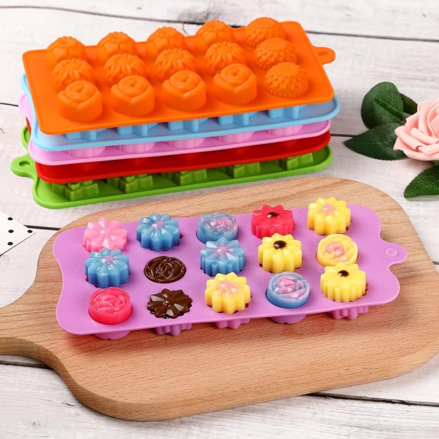 Flower Shape Chocolate Candy Molds Set,Flower Shape Chocolate Candy Molds Set,Heart,The stars,The rose,Flowers in Combination,15 Cavity Silicone Baking Mold Ice Cube Tray-Wedding,Festival,Parties and DIY Crafts