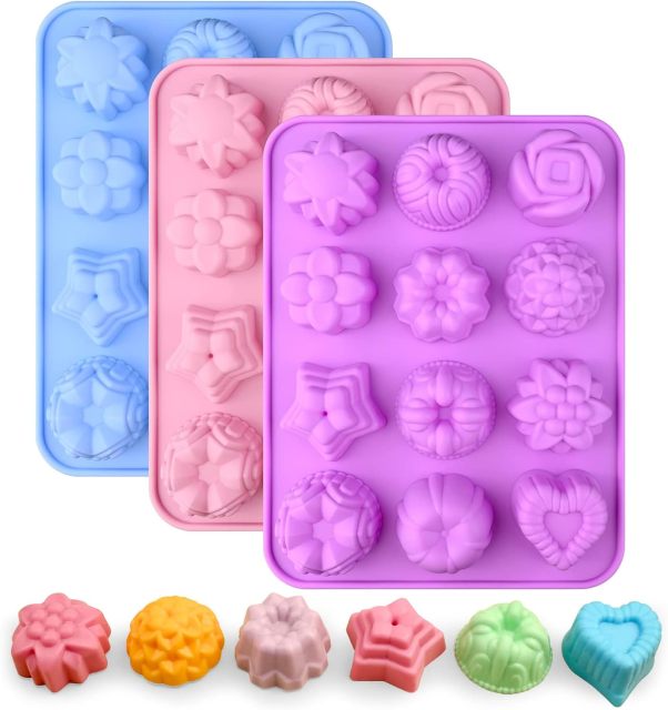 Flower Soap Molds,Flower Soap Molds, 12 Cavities Different Shapes Silicone Molds for Soap, Lotion Bar, Bath Bombs, Chocolate, Candy