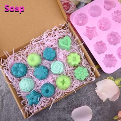Flower Soap Molds,Flower Soap Molds, 12 Cavities Different Shapes Silicone Molds for Soap, Lotion Bar, Bath Bombs, Chocolate, Candy