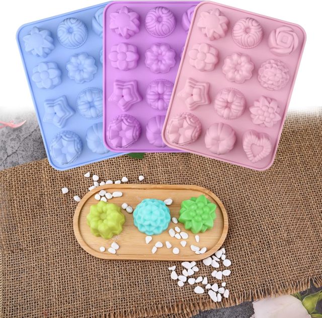 Flower Soap Molds,Flower Soap Molds, 12 Cavities Different Shapes Silicone Molds for Soap, Lotion Bar, Bath Bombs, Chocolate, Candy
