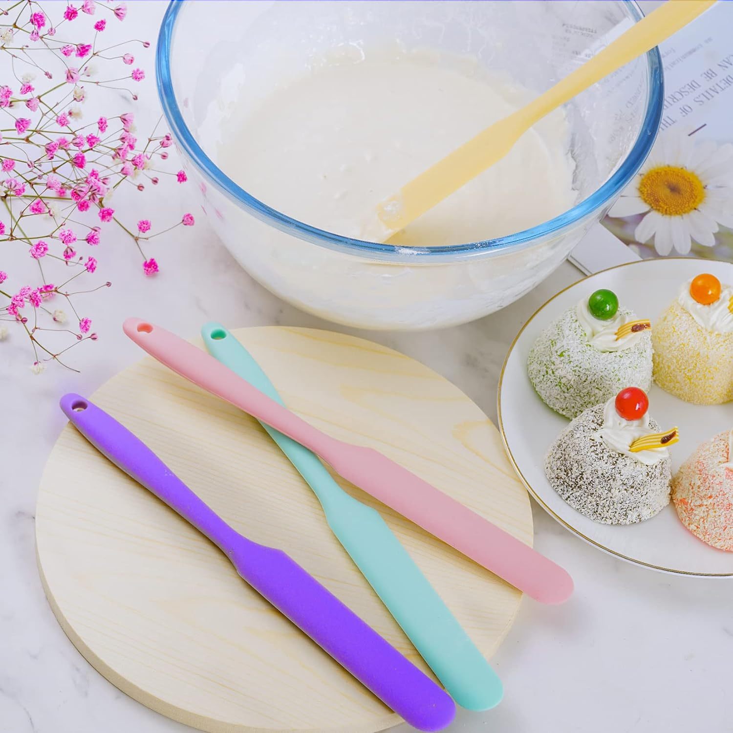 Silicone Spatula,Silicone Spatula Heat Resistant Cake Cream Butter Spatulas Mixing Batter Scraper Non-Stick Flexible Baking Cooking Tool 4 Colors