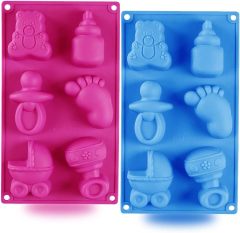 Baby Shower Soap Silicone Mold,Baby Shower Soap Silicone Mold Baby Feet Carriage Nursing Bottle Mold for Chocolate, Cake, Cookie, Pudding, Jelly, Fondant
