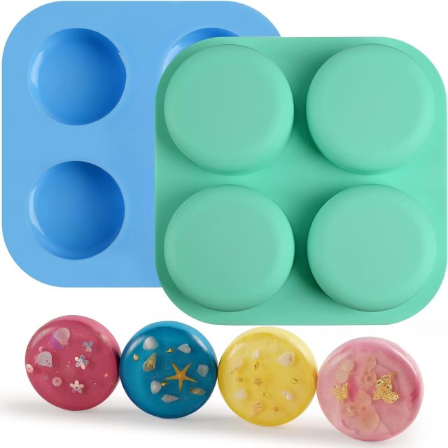 Silicone Molds 4 Cavity Round,Silicone Molds 4 Cavity Round Shaped Mold for Soap Making Supplies DIY Bath Bombs Shower Steamer Lotion Bars