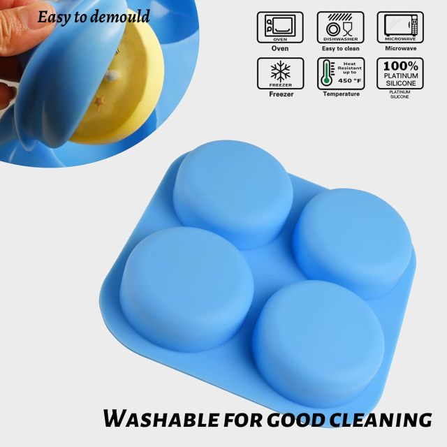 Silicone Molds 4 Cavity Round,Silicone Molds 4 Cavity Round Shaped Mold for Soap Making Supplies DIY Bath Bombs Shower Steamer Lotion Bars