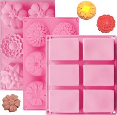 Silicone Soap Molds,Silicone Soap Molds, 6 Cavities Flower Making Mold, Included Rectangle Shape Supplies, Perfect for Handmade Soaps, Homemade Chocolate