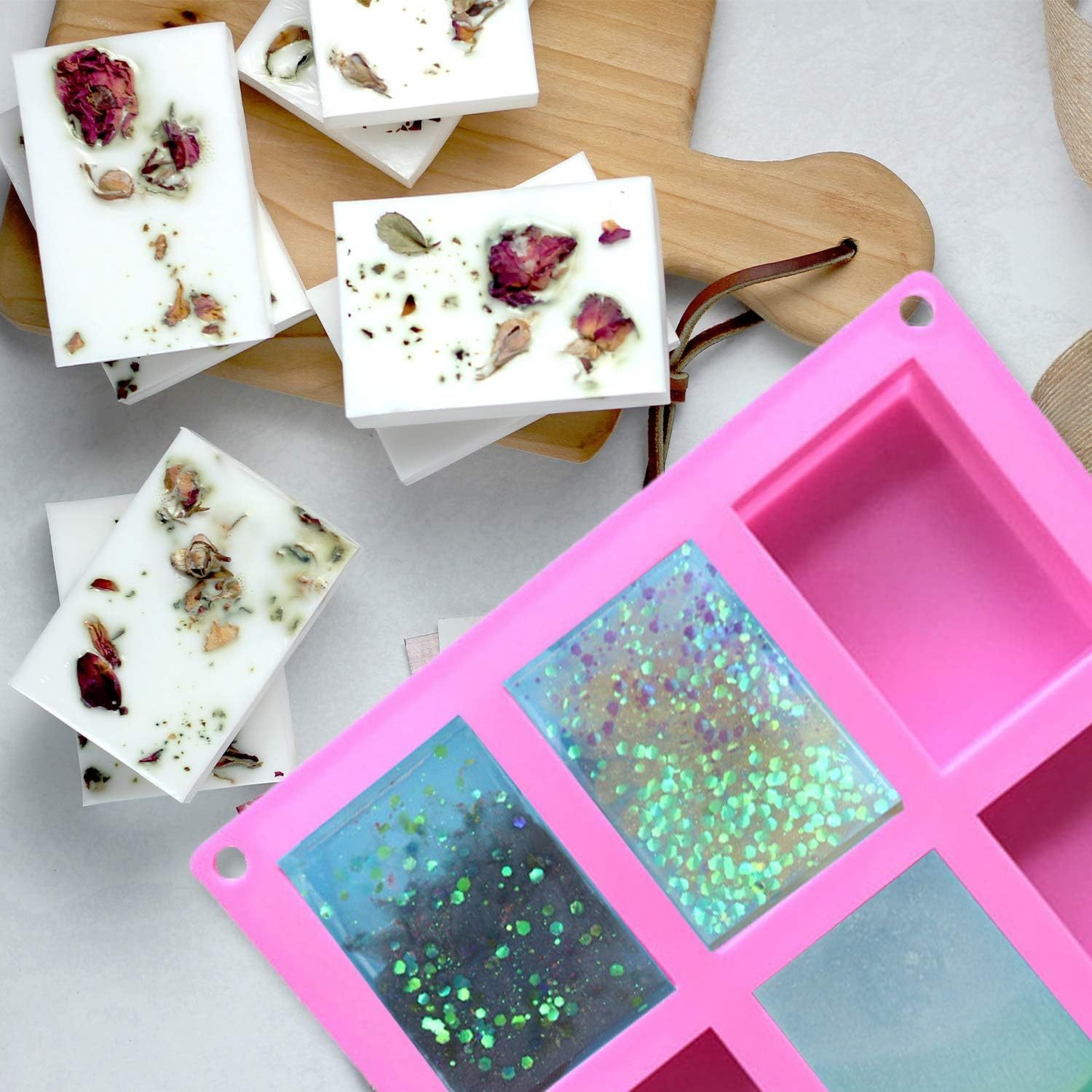 Silicone Soap Molds,Silicone Soap Molds, 6 Cavities Flower Making Mold, Included Rectangle Shape Supplies, Perfect for Handmade Soaps, Homemade Chocolate