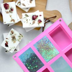 Silicone Soap Molds,Silicone Soap Molds, 6 Cavities Flower Making Mold, Included Rectangle Shape Supplies, Perfect for Handmade Soaps, Homemade Chocolate