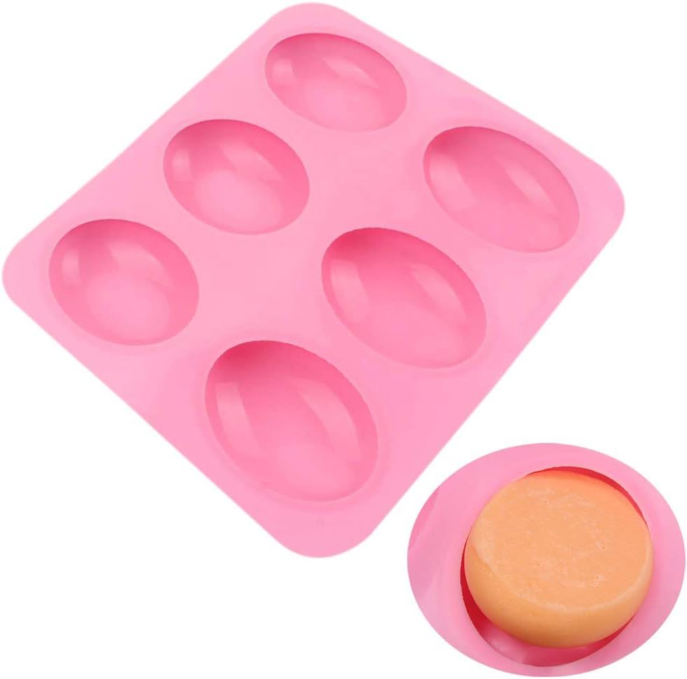 Silicone Mold For Handmade Soap,Silicone Mold For Handmade Soap 6 Cavity Oval Shape fat bath bombs Pink Color