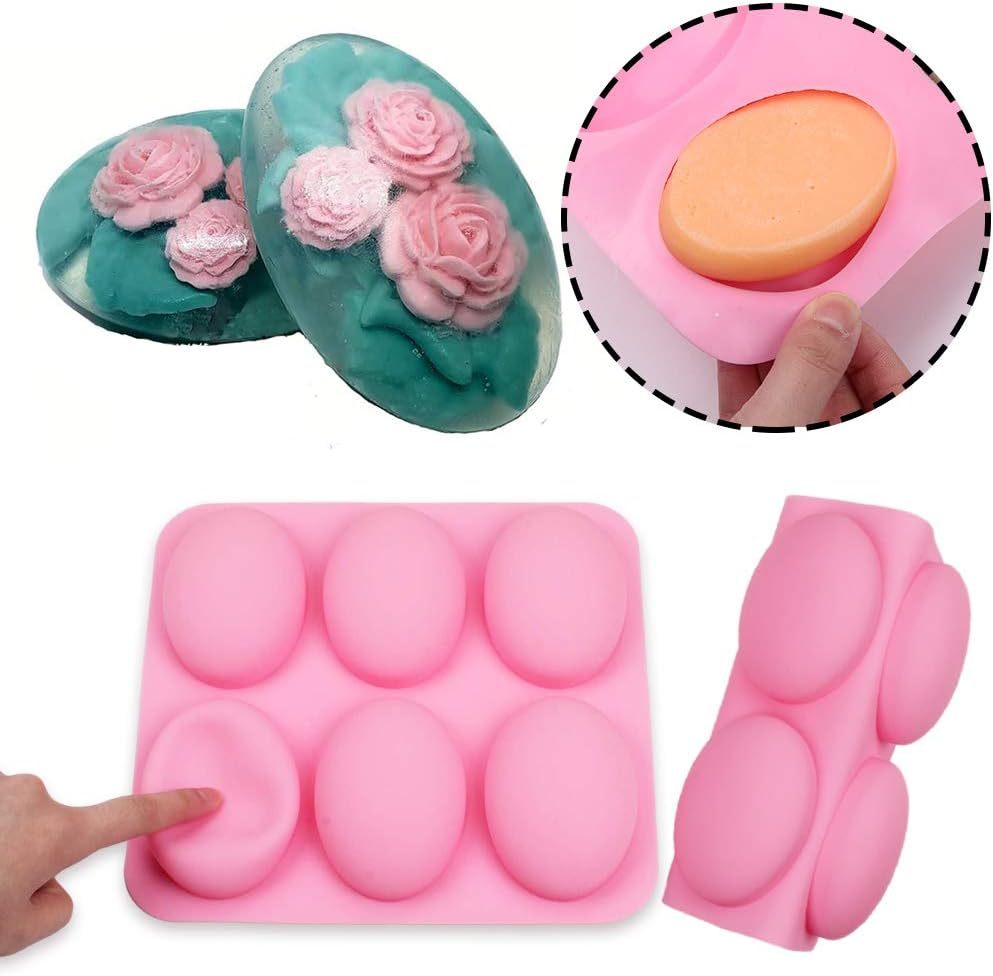 Silicone Mold For Handmade Soap,Silicone Mold For Handmade Soap 6 Cavity Oval Shape fat bath bombs Pink Color