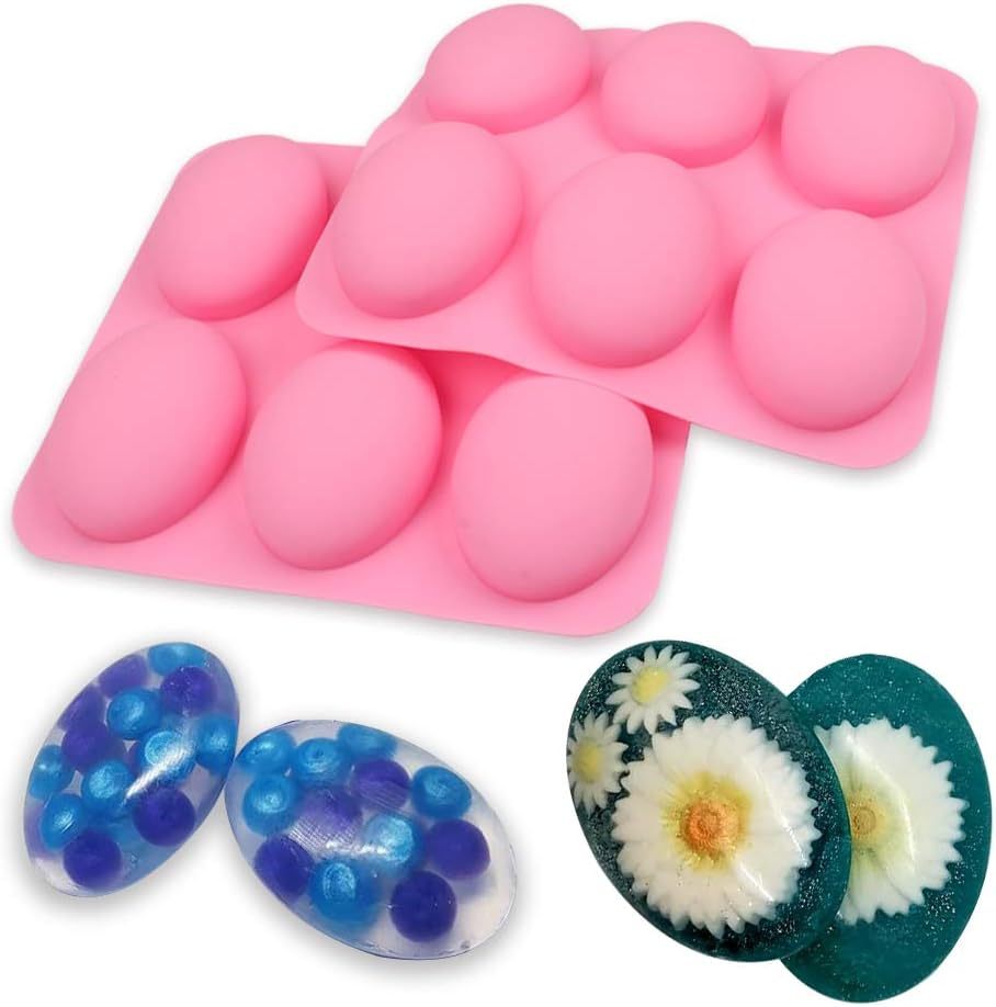 Silicone Mold For Handmade Soap,Silicone Mold For Handmade Soap 6 Cavity Oval Shape fat bath bombs Pink Color