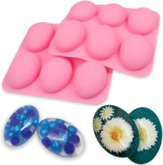 Silicone Mold For Handmade Soap,Silicone Mold For Handmade Soap 6 Cavity Oval Shape fat bath bombs Pink Color