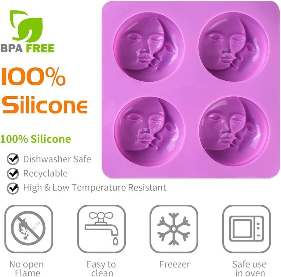 Sun & Moon Face Soap Molds,Silicone Soap Molds,Sun & Moon Face Soap Molds for Soap Making, Bath Bomb Molds for Homemade Bath Bombs,Lotion Bar,DIY Resin Making,Wax,Polymer Clay