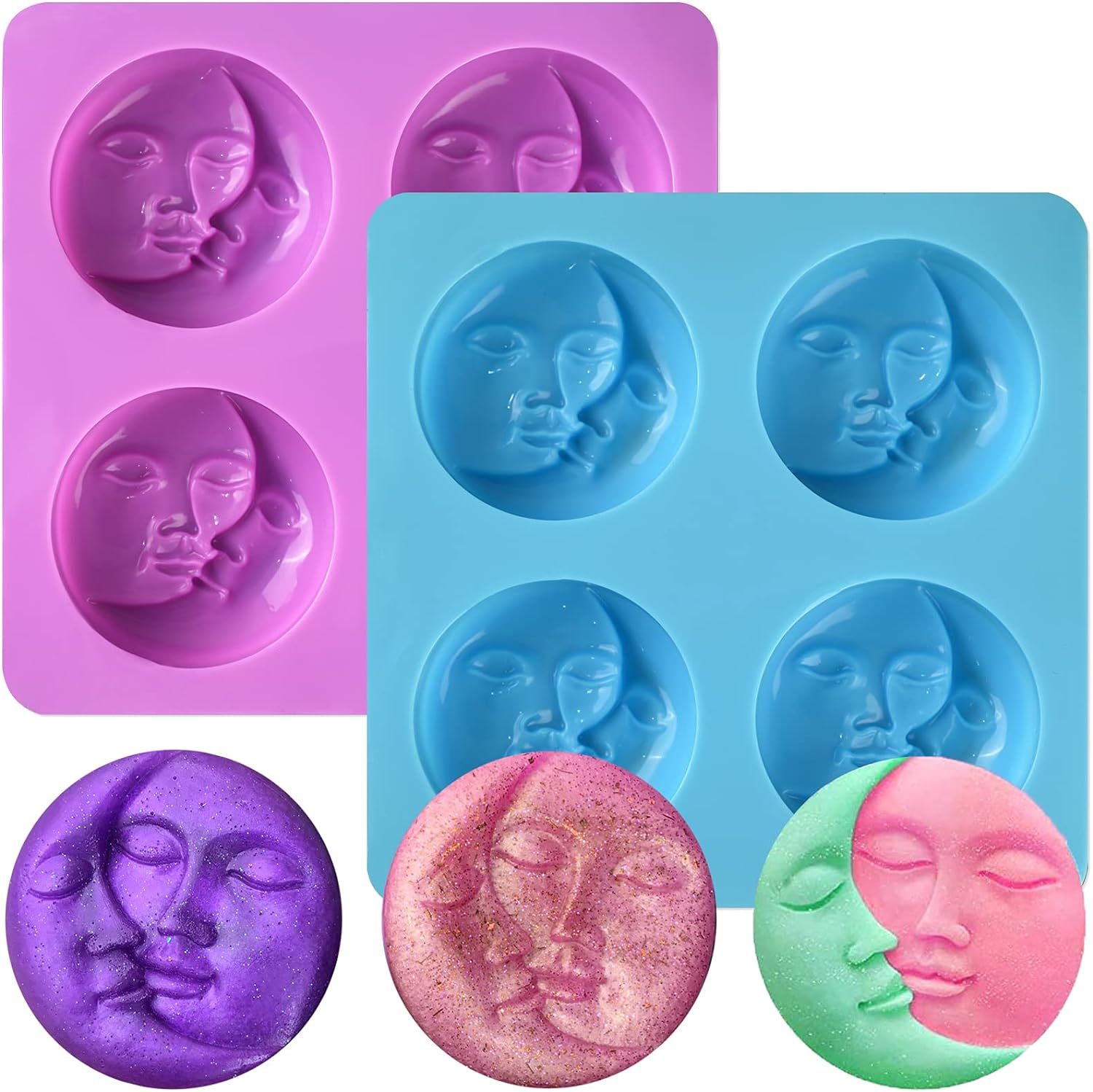 Sun & Moon Face Soap Molds,Silicone Soap Molds,Sun & Moon Face Soap Molds for Soap Making, Bath Bomb Molds for Homemade Bath Bombs,Lotion Bar,DIY Resin Making,Wax,Polymer Clay