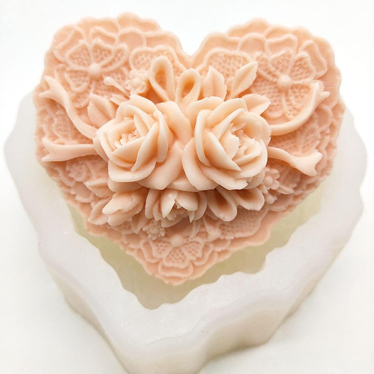 Flower Delicate Floral Heart Silicone Soap Molds,Beautiful Flower Delicate Floral Heart Silicone Soap Molds for Soap Making, Craft DIY Handmade Chocolate Candy Cake Mold