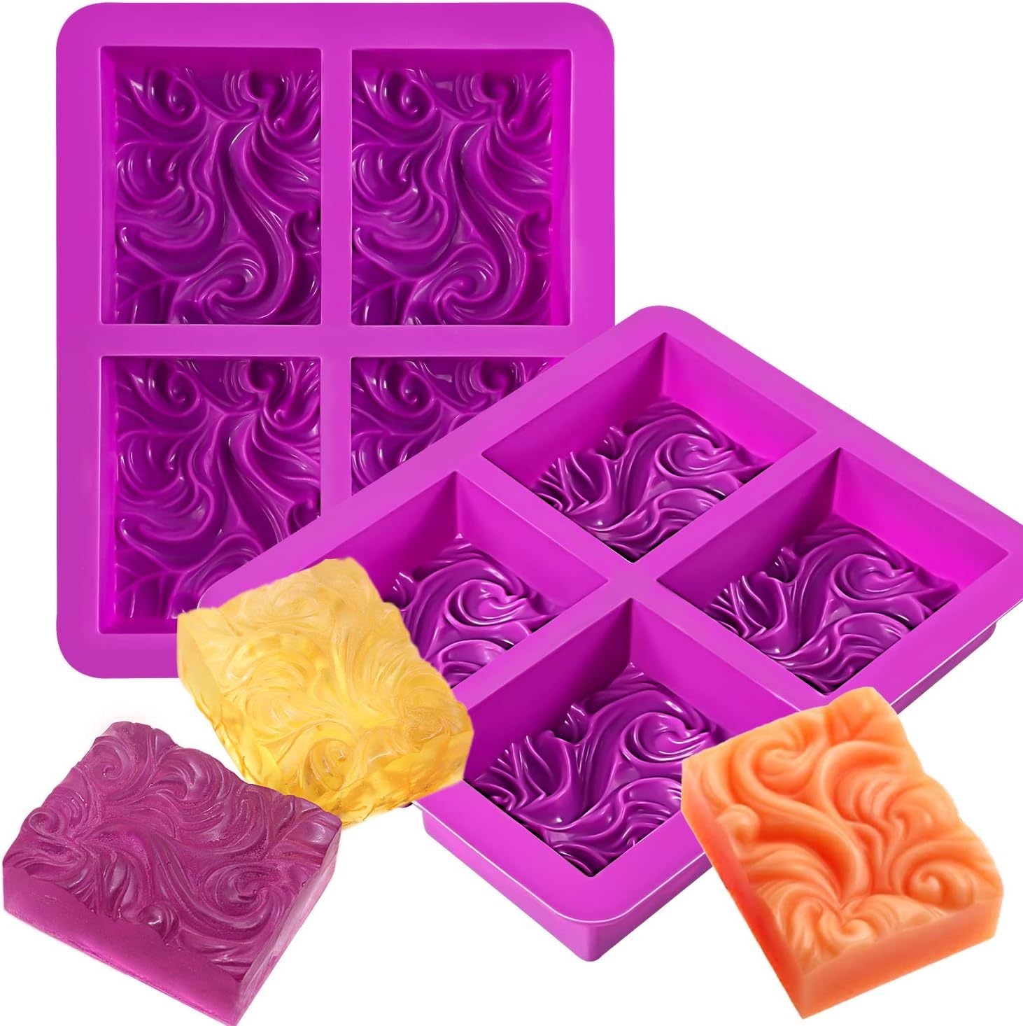 4-Cavity Ocean Wave Soap Silicone Mold,4-Cavity Ocean Wave Soap Mold Silicone Sea Wave Cake Pan for Jelly Pudding Mousse Mould/DIY Handmade Nautical Cloud Swirls Pattern Soap Mold for Goat Milk Soap
