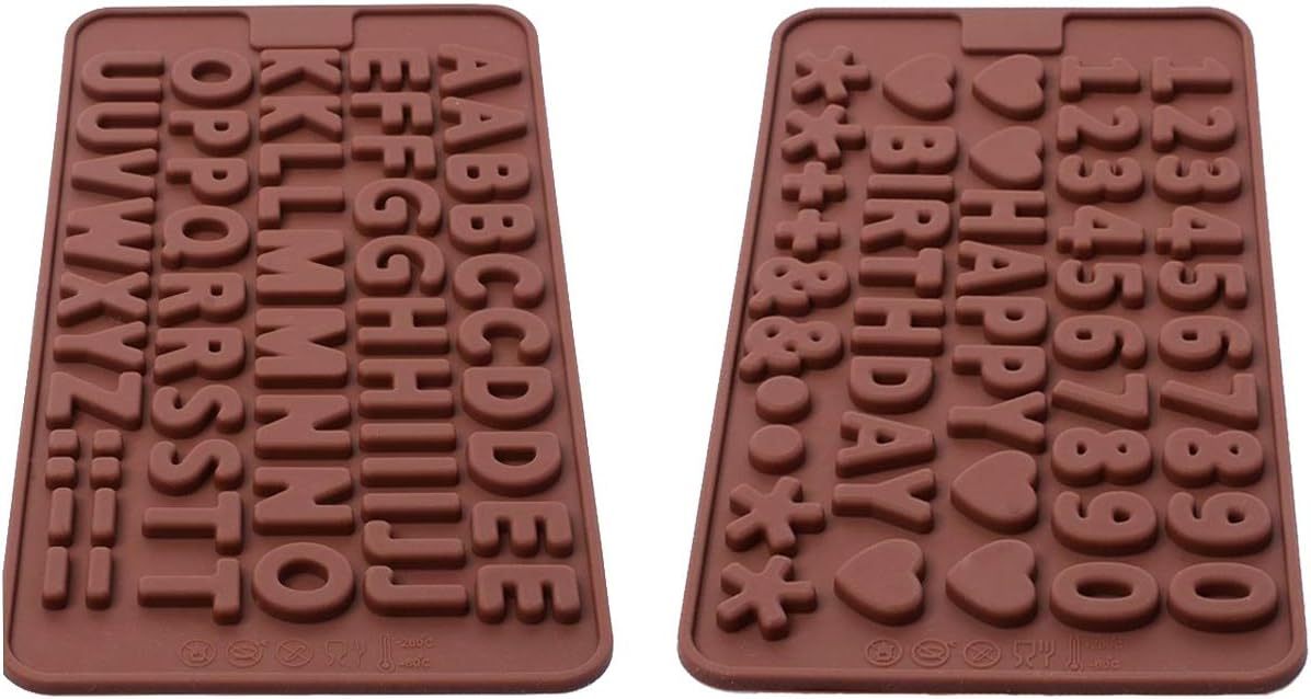 Silicone Letter Mold,Silicone Letter Mold and Number Chocolate Molds with Happy Birthday Cake Decorations Symbols