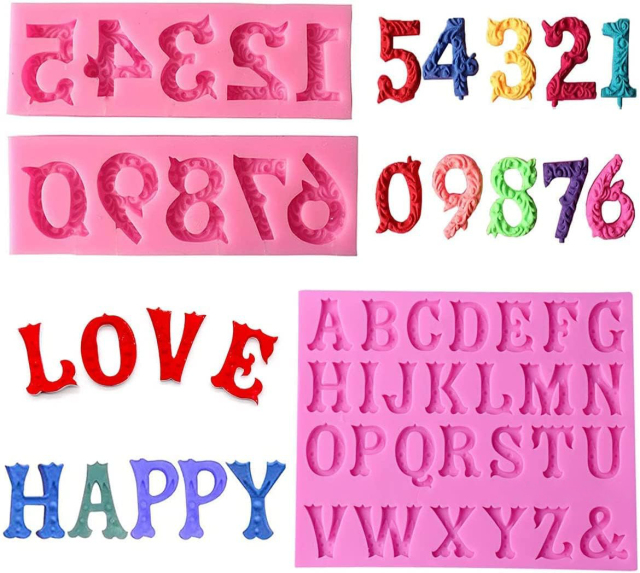 Silicone 3D Number  Chocolate Molds,Silicone 3D Number 0-9 Alphabet A-Z Embossed Letter Fondant Chocolate Molds for Birthday Cake Decorating DIY Baking