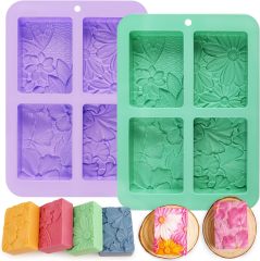 Flower Soap Mold Silicone,Flower Soap Molds Silicone-2PCS 4 Cavities Rectangle Soap Mold 3oz,Flower Shapes Silicone Molds for Soap Bath Bombs Shower Steamer Lotion Bars