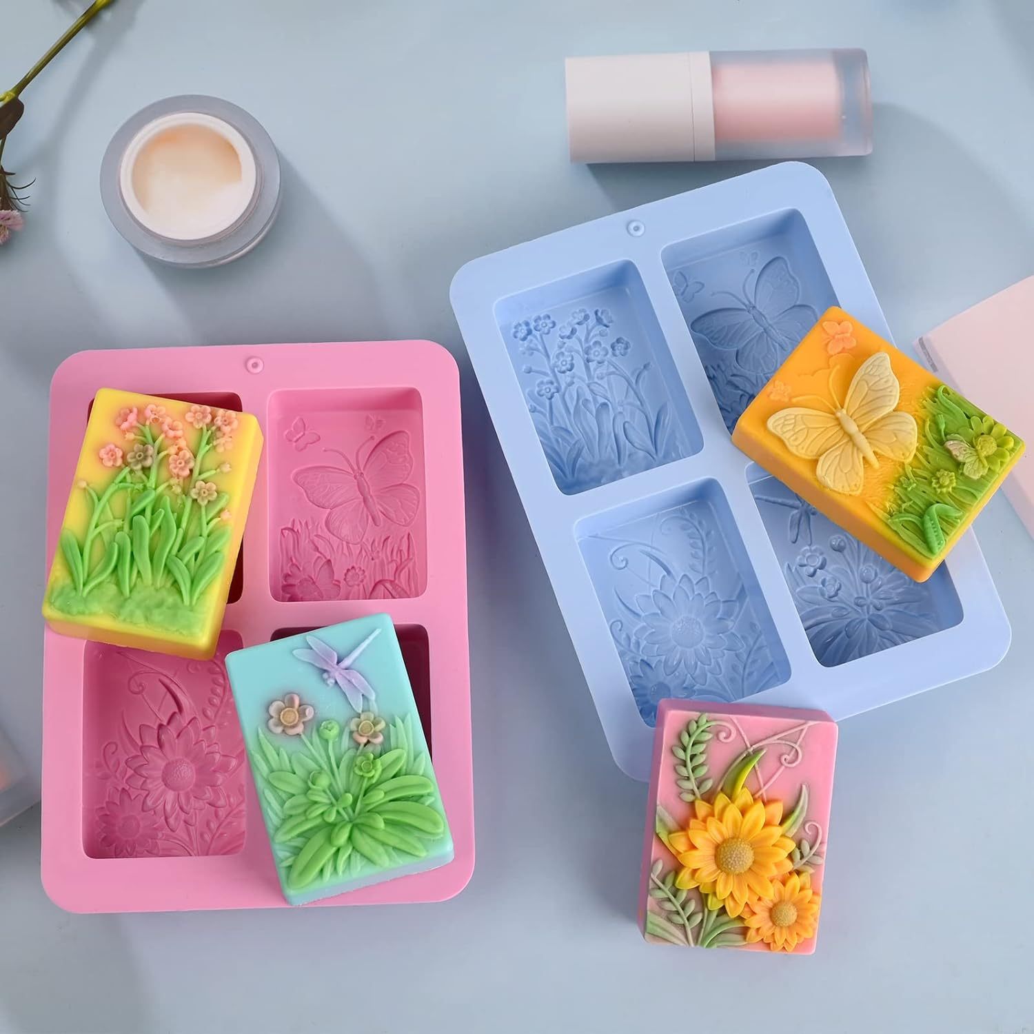 Flower Soap Silicone Mold,Flower Soap Mold Pretty Flower Soap Silicone Mould for Handmade DIY Soap Making Lotion Bars Scented Candles Resin Crafts Aromatherapy Gypsum Moulds Cake Ice Cube Molds