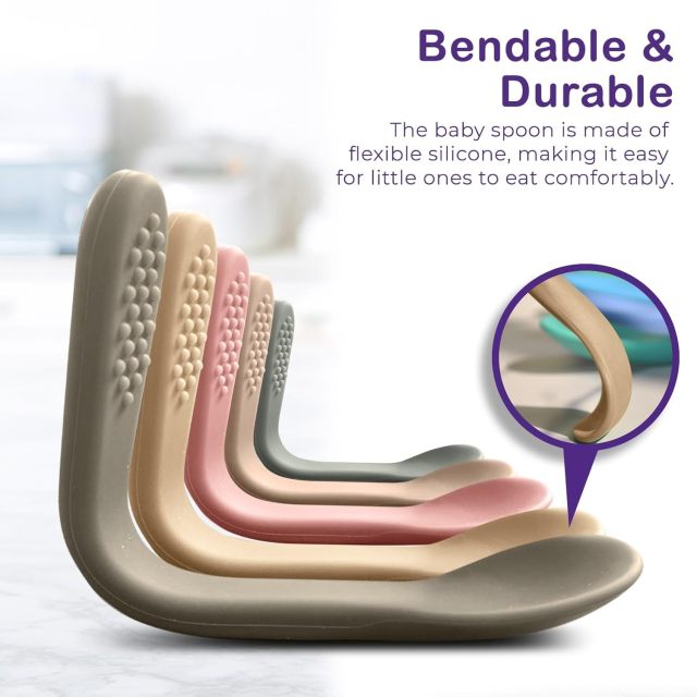 Baby Spoons First Stage Silicone Baby Spoon,Baby Spoons First Stage Silicone Baby Spoon – Self Feeding Baby Utensils – Infant Spoons First Stage Baby Feeding Spoon - Soft & Gentle on Gums - BPA Free Silicone Baby Spoons Set