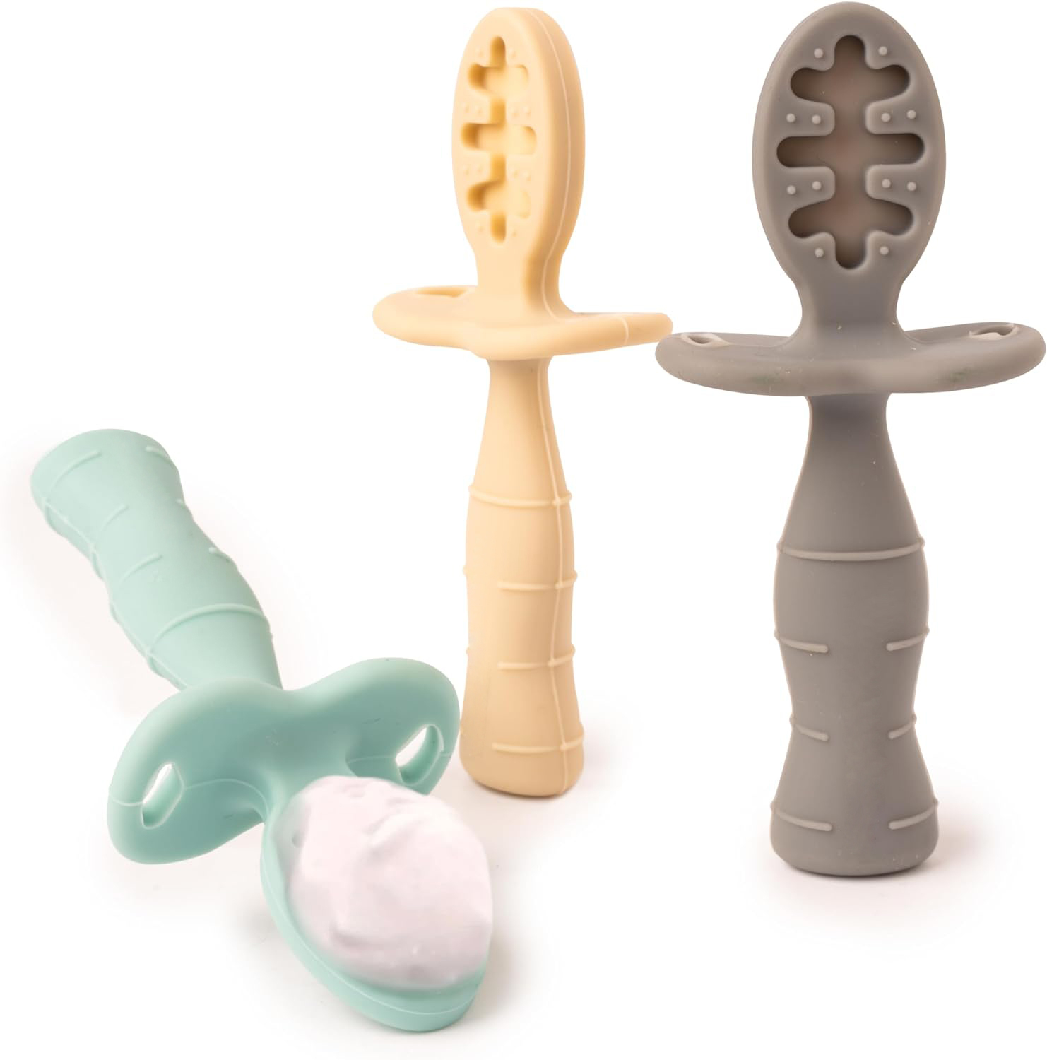 Baby Silicone Baby Feeding Spoon,Baby Silicone Baby Feeding Spoon with Anti Choke Barrier - Baby Spoons Self Feeding 6 Months - First Stage Infant Supplies and Toddler Utensils - Baby Led Weaning Soft-Tip Training Spoon