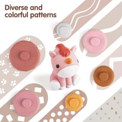 7 Pcs Stacking & Nesting Baby Toys,7 Pcs Stacking & Nesting Baby Toys, Squeeze Teething Baby Toys and Building Circle with Pink Horse Figure, Newborn Essentials，teether toys, teether toys for infants, teether toys for 3 month old