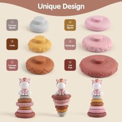 7 Pcs Stacking & Nesting Baby Toys,7 Pcs Stacking & Nesting Baby Toys, Squeeze Teething Baby Toys and Building Circle with Pink Horse Figure, Newborn Essentials，teether toys, teether toys for infants, teether toys for 3 month old