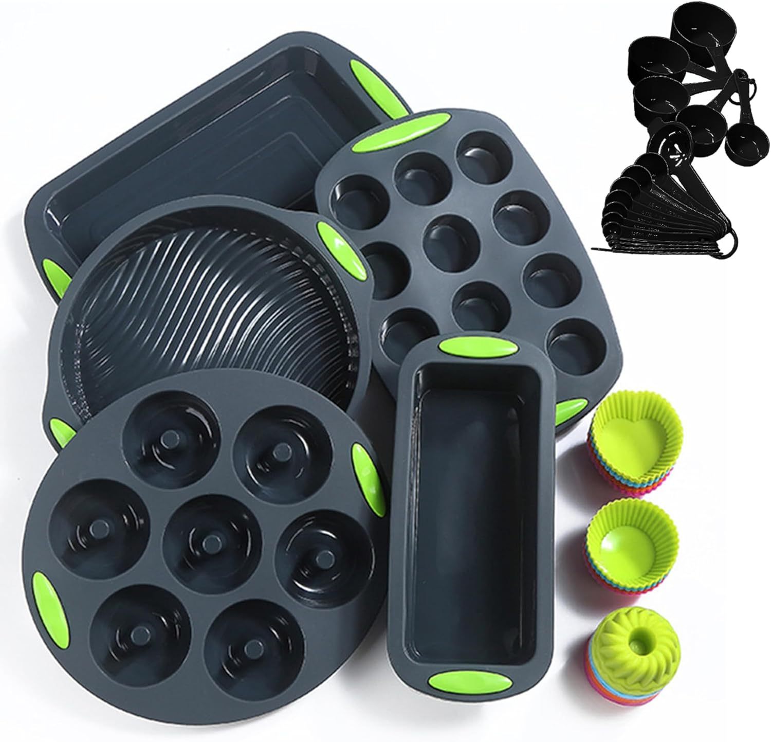 Silicone Baking Pan Set,Silicone Baking Pan Set, Silicone Cake Molds, Baking Sheet, Donut Pan, Silicone Muffin Pan with Silicone Baking Cups,hamburger bun baking mold,