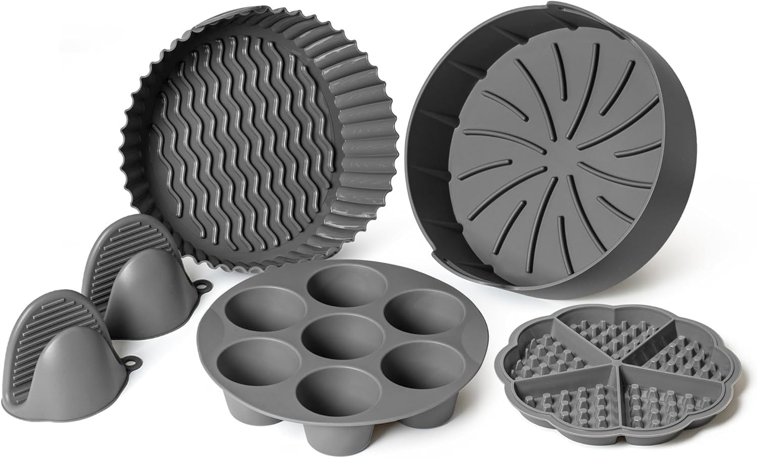 5-Pack Air Fryer Silicone Liners,5-Pack Air Fryer Silicone Liners - Include Silicone Mitts, Egg Bites Tray, Waffle Mold, Silicone Cupcake Liners, Pot,silicone baking mold baking mold