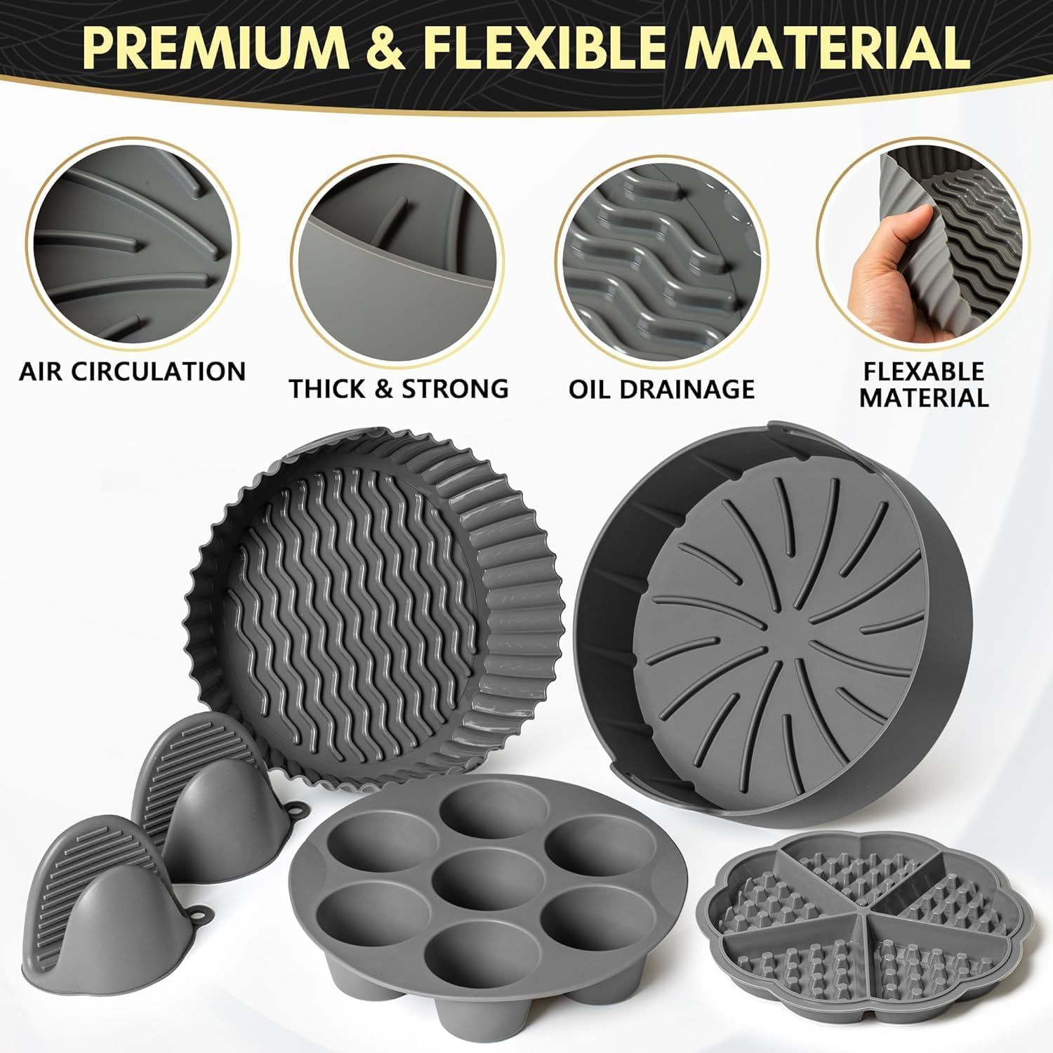 5-Pack Air Fryer Silicone Liners,5-Pack Air Fryer Silicone Liners - Include Silicone Mitts, Egg Bites Tray, Waffle Mold, Silicone Cupcake Liners, Pot,silicone baking mold baking mold