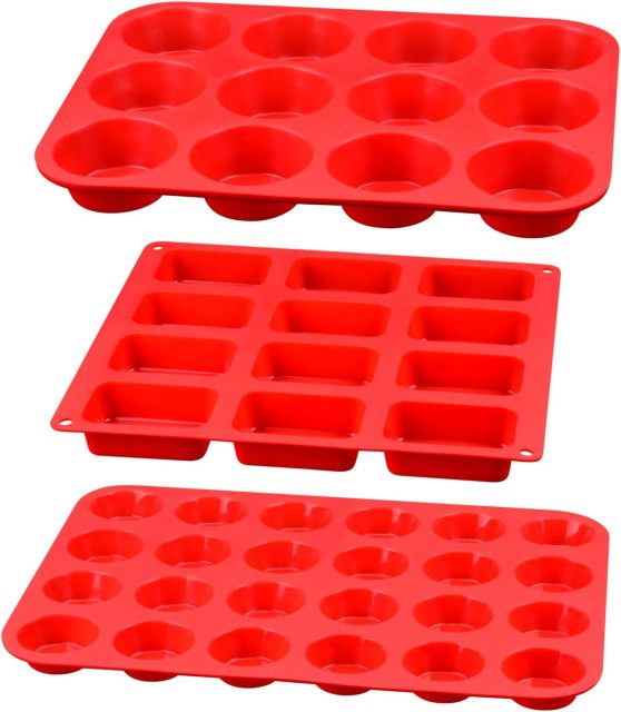 Silicone Muffin Pan,Silicone Muffin Pan - Silicone Molds Including Mini 24 Cups, Regular 12 Cups Muffin Pan & 12 Cavities Mini Loaf Pan 3-in-1 Set,bakeware set,bakeware baking set,best bakeware set, bakeware pan set