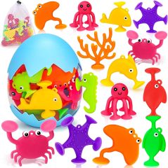 Toddler Suction Bath Toys,Toddler Suction Bath Toys: 18PCS Ocean Silicone Suction Cup Toys with Eggshell,best bath toys baby