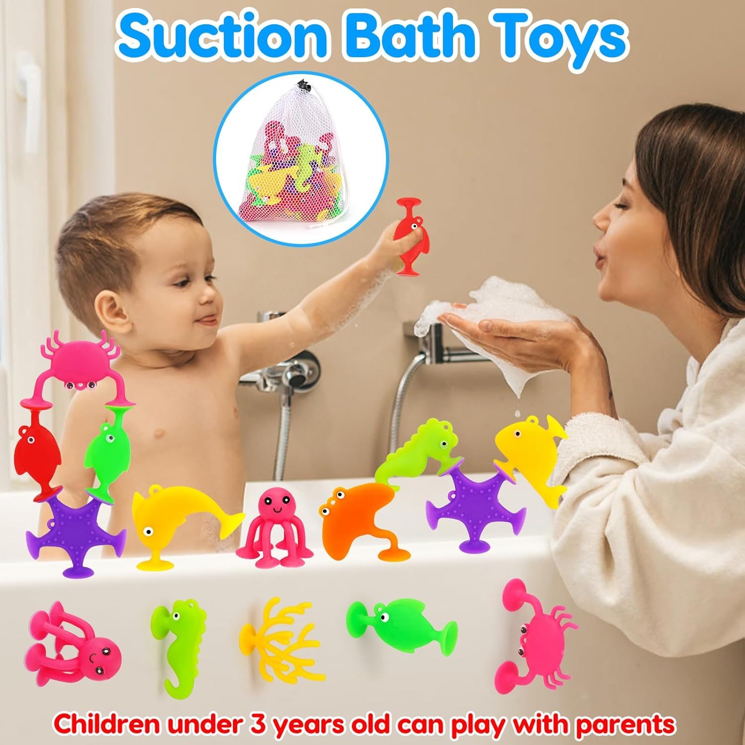 Toddler Suction Bath Toys,Toddler Suction Bath Toys: 18PCS Ocean Silicone Suction Cup Toys with Eggshell,best bath toys baby