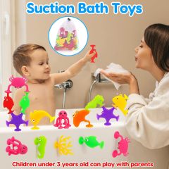 Toddler Suction Bath Toys,Toddler Suction Bath Toys: 18PCS Ocean Silicone Suction Cup Toys with Eggshell,best bath toys baby