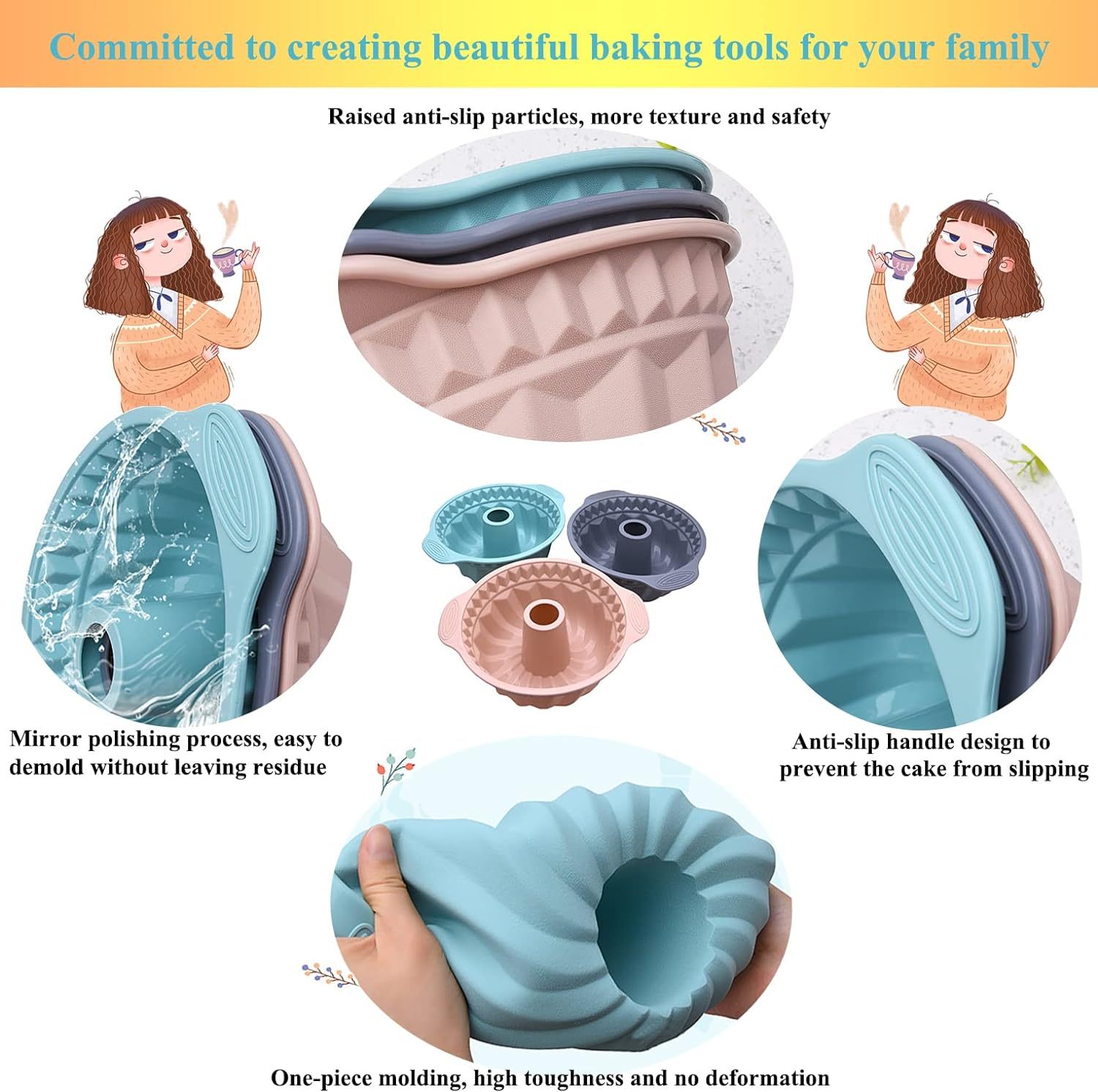 Silicone Fluted Pans Baking Molds,Silicone Fluted Pans, Non-stick with Sturdy Handle, Baking Molds, Perfect Bakeware，baking in silicone mold baking soda mold cake pop baking mold
