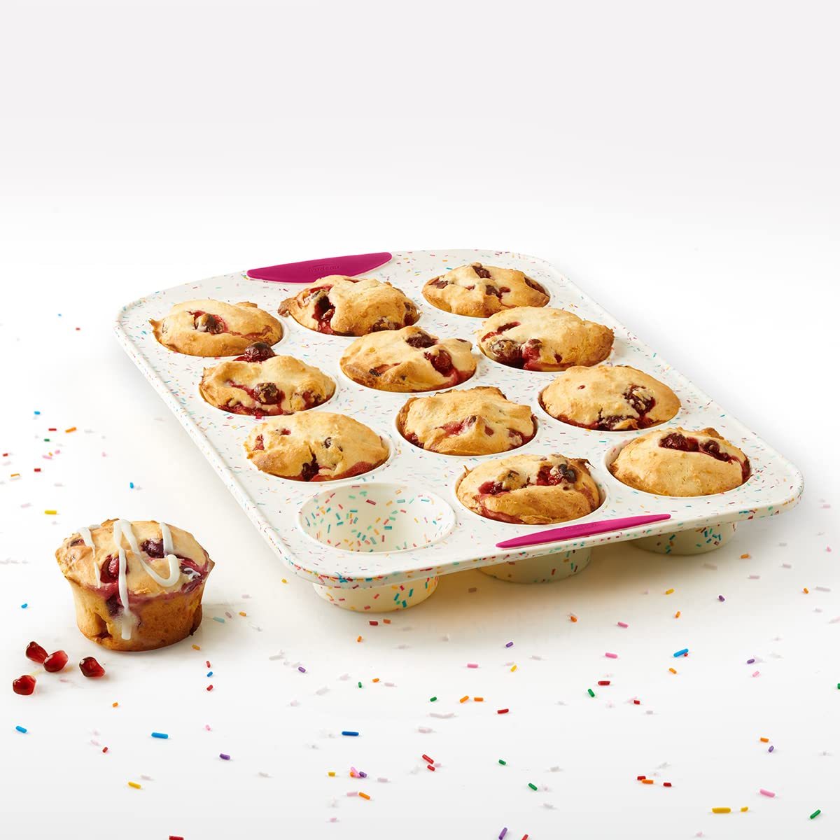 Silicone Muffin Pan, 12 Cup,Silicone Muffin Pan, 12 Cup, Confetti/Fuschia,12 cup bundt cake pan,silicone mini muffin pan ，small muffin pan