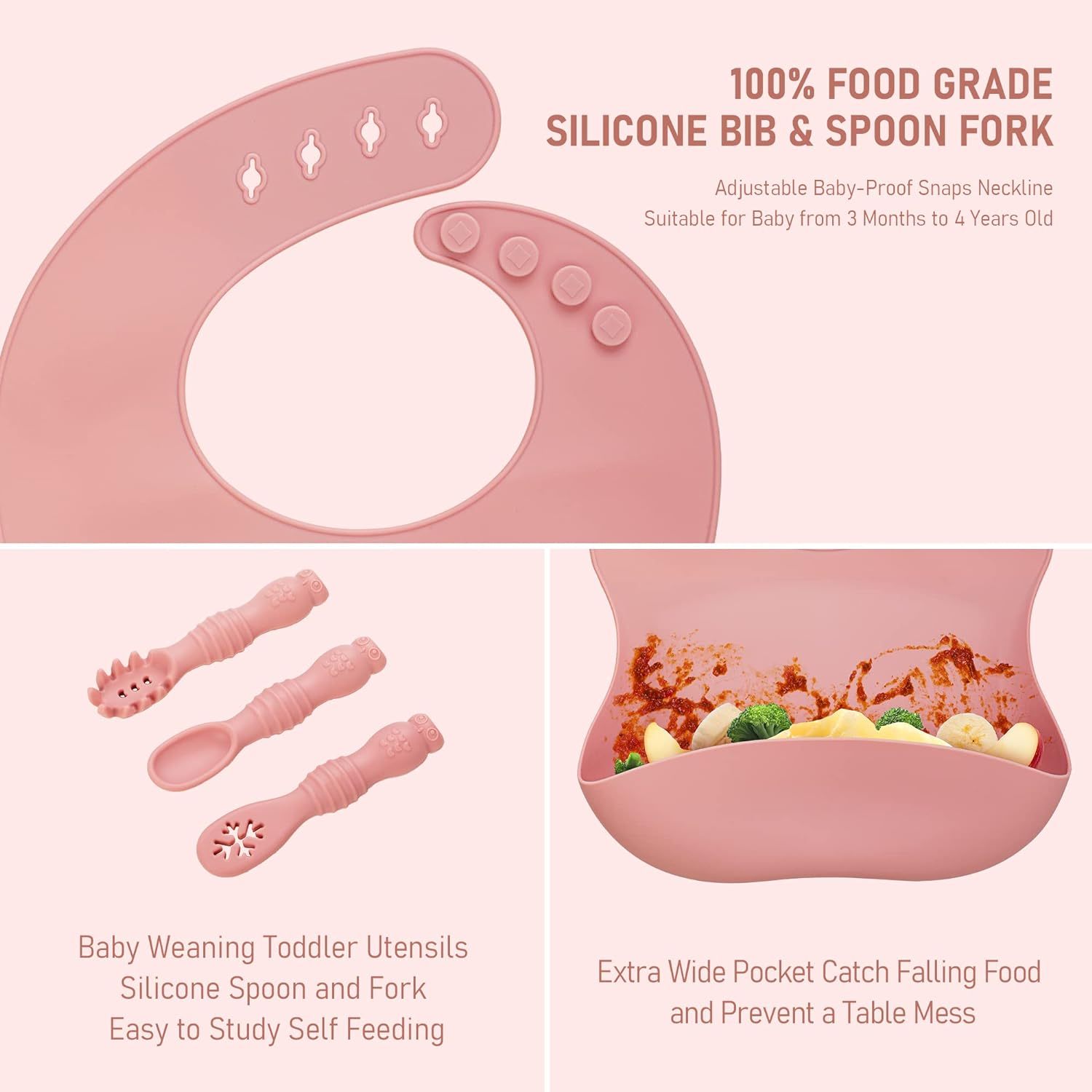 Silicone Baby Feeding Set(10 Pcs),Baby Weaning Set, Silicone Baby Feeding Set(10 Pcs), Toddler Weaning Set with Adjustable Bib, Suction Bowl, Plate, Fork, Spoon, Water & Snack Cup Kit, Baby Led Weaning Kit for Babies and Kids