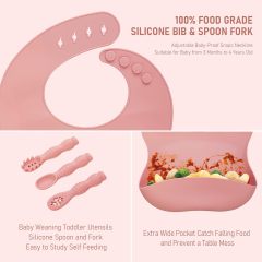 Silicone Baby Feeding Set(10 Pcs),Baby Weaning Set, Silicone Baby Feeding Set(10 Pcs), Toddler Weaning Set with Adjustable Bib, Suction Bowl, Plate, Fork, Spoon, Water & Snack Cup Kit, Baby Led Weaning Kit for Babies and Kids