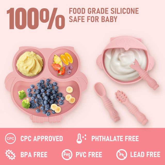 Silicone Baby Feeding Set(10 Pcs),Baby Weaning Set, Silicone Baby Feeding Set(10 Pcs), Toddler Weaning Set with Adjustable Bib, Suction Bowl, Plate, Fork, Spoon, Water & Snack Cup Kit, Baby Led Weaning Kit for Babies and Kids