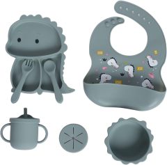 Silicone Baby Feeding Set,Silicone Baby Feeding Set, Baby Led Weaning Supplies, Eating Essentials Utensils with Suction Plate and Bowl, Pocket Bib, Sippy Cup with Lid, Forks Spoons Snack Container