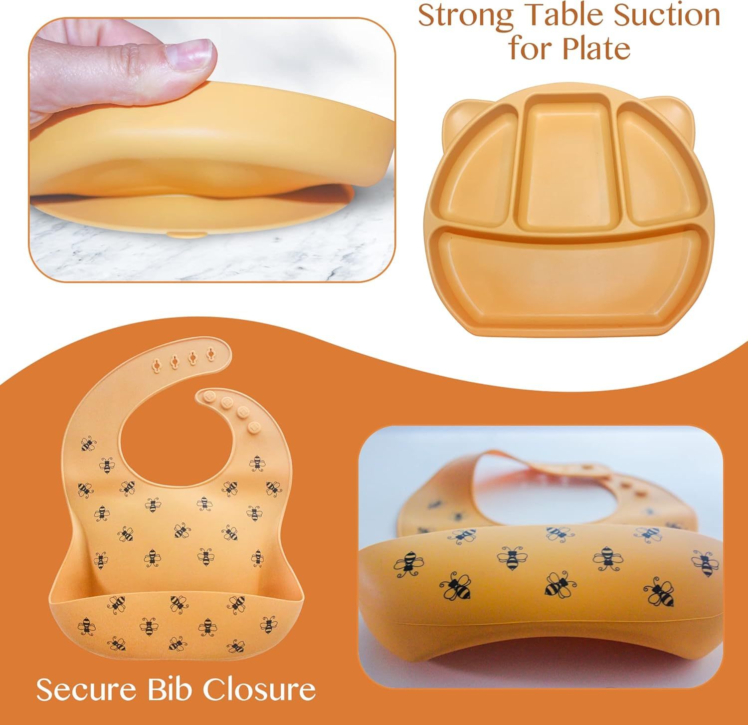 Baby feeding set | Suction plates for baby,Baby feeding set | Suction plates for baby, Plate and utensils set for baby, Baby led weaning supplies, Baby plates with suction, Silicone bib, Silicone plates for baby,